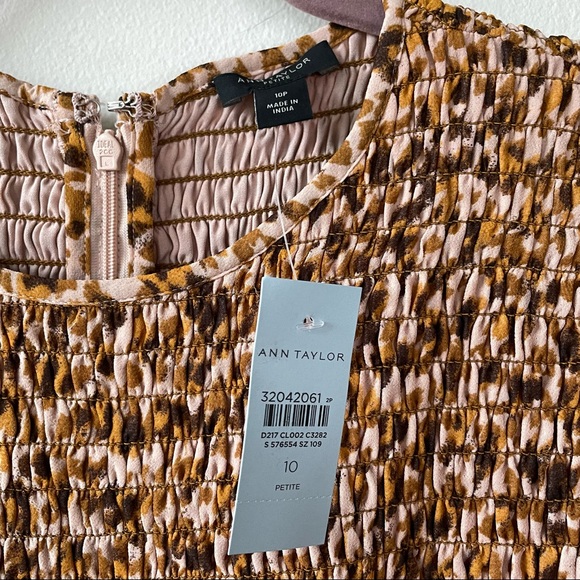 NWT Ann Taylor Petite Animal Print Smocked Dress - Picture 9 of 9